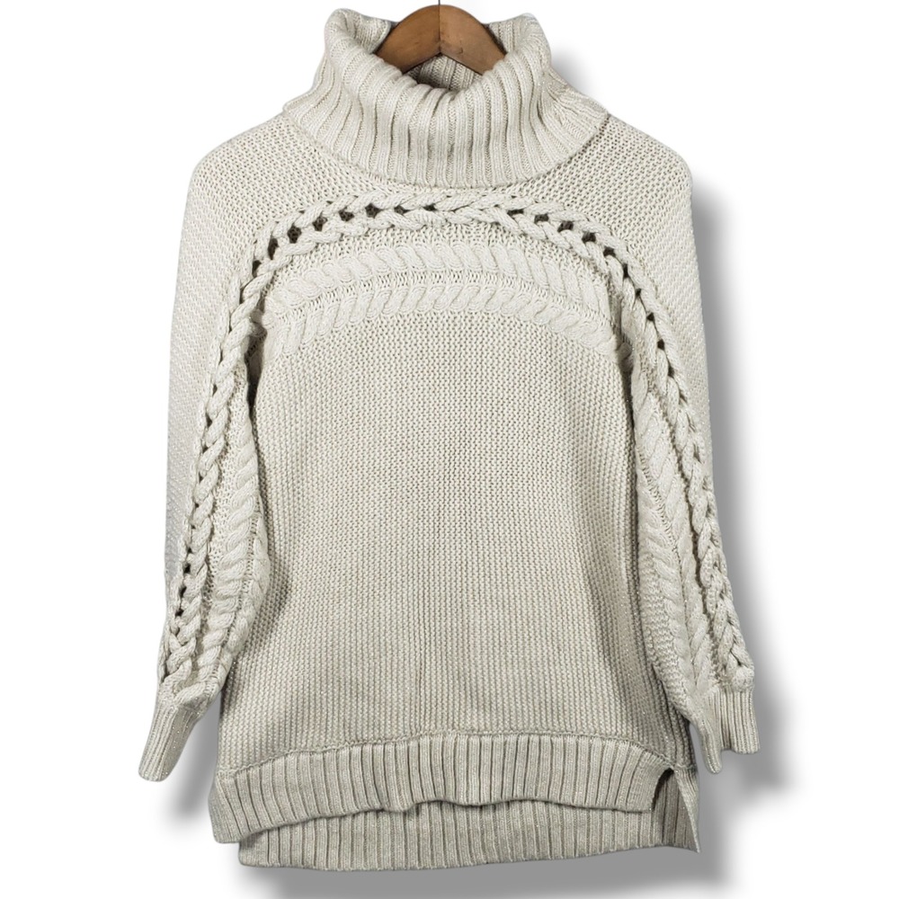 Simply Vera S Oversized Chunky Knit Cottagecore Cable Turtleneck Sweater